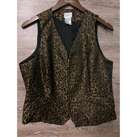 Jacqueline Ferrar Vintage Vest size 12 zipper leopard animal print Jazz - Picture 5 of 10